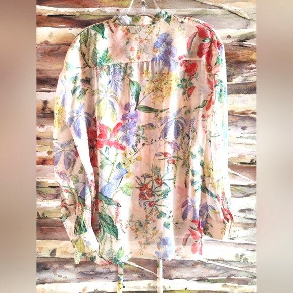 ROCHAS Gorgeous Silk ITALY Flowers Tie Bow Neck Luxury LS Sheer Blouse EUC LN 40 - Picture 5 of 16